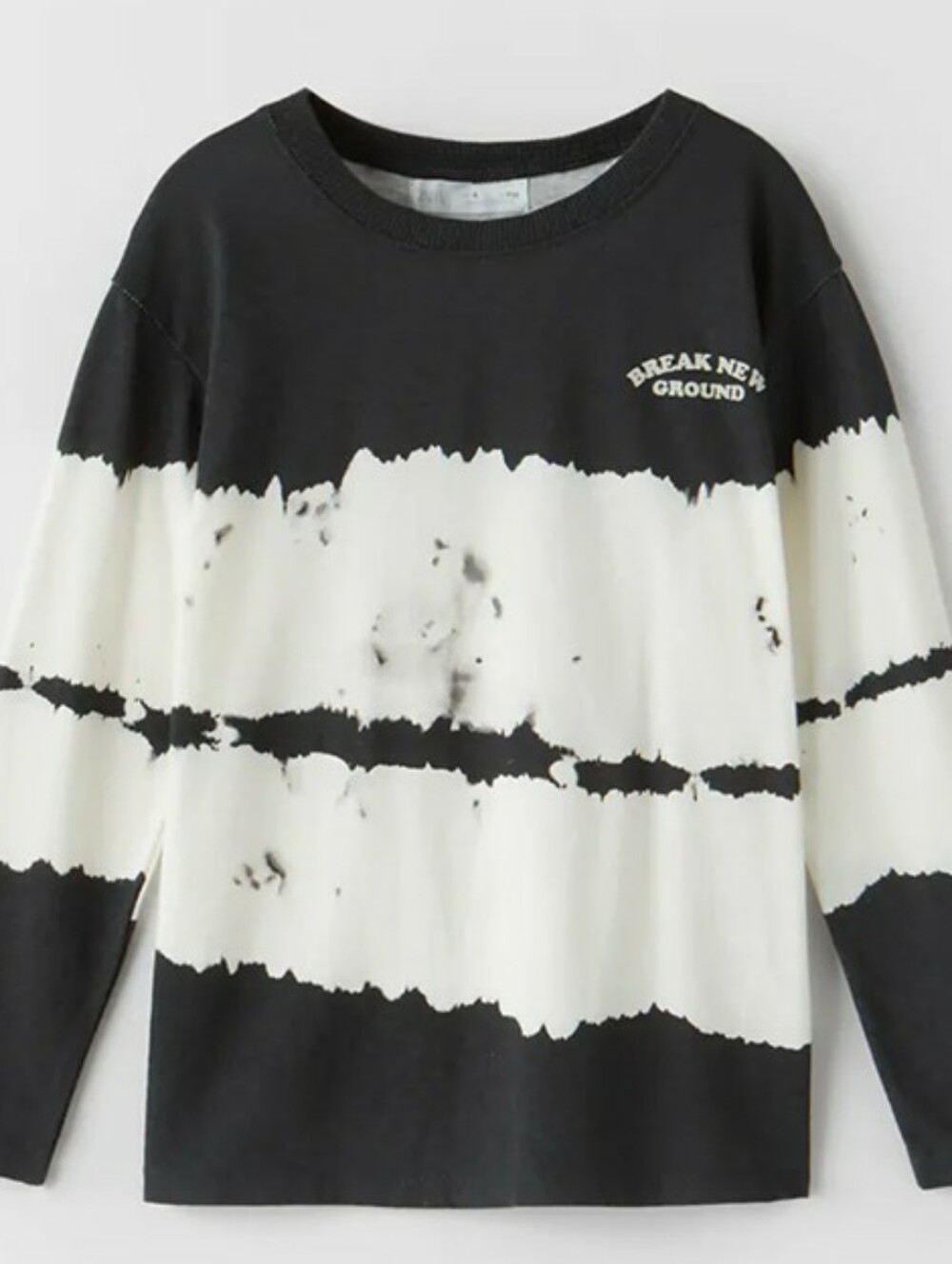 Zara Boys 13/14 Grey Black Off-White Cotton Tie Dye Long Sleeve T-Shirt Tee Top